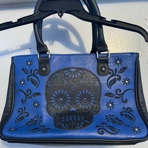 Blue and black sugar skull loungefly purse